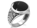 Men's Military Ring with Black Enamel in Stainless Steel
